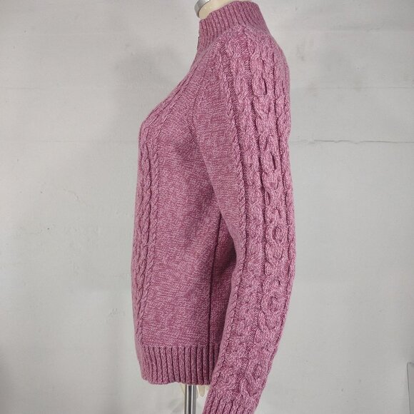L.L. Bean pink full zip 100% Cotton cable knit fisherman's caridgan women Medium - Picture 6 of 8